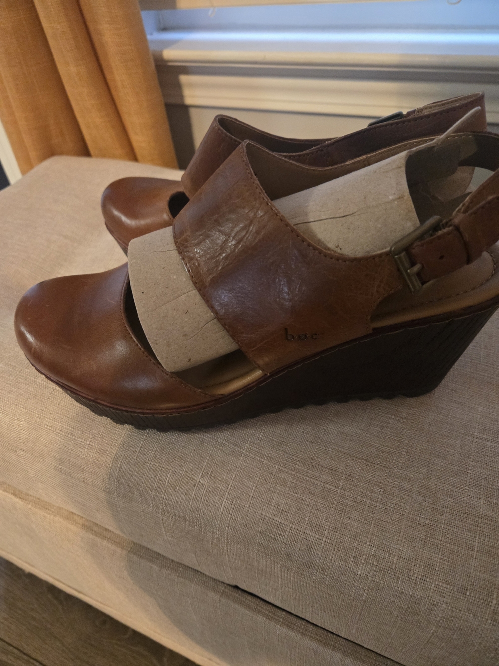 boc Brown Leather Slingback Wedge Sandals